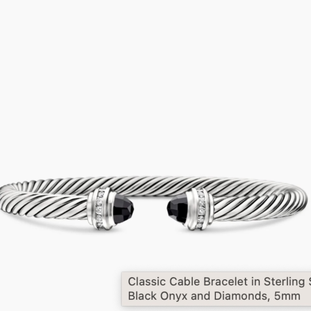 Classic Cable Bracelet Sterling Silver with Black Onyx and Diamonds, 5mm